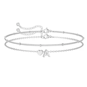 New Silver 26 Letter Love Double Layer Bracelet Fashionable  Beads Layered Bracelet Exquisite Peach Heart Handcount