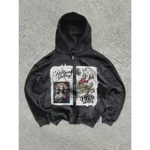 Men's Hooded Zipper Sweatshirt, Fall & Winter Casual Loose-Fit Cotton Pullover, Vintage Jesus Graphic Design, Ideal Gift for Holidays(Sheets)
