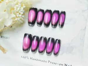 Black-purple aurora gradient cat-eye purely handmade press-on nails; medium-narrow oval aurora cat-eye false nails; reusable nail stickers，press on  nail，False nailss，cat eye nails