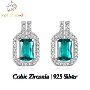 S925 Sterling Silver Green Paraiba Gemstone Stud Earrings, Hypoallergenic, Fully Paved with Cubic Zirconia, Light Luxury Earrings Suitable for Commuting / Dating / Parties / Weddings