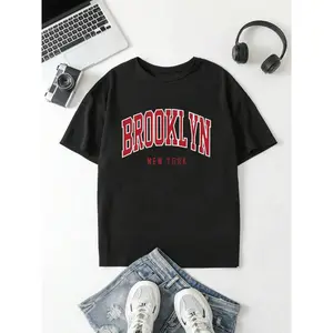 Unisex's Letter Print Round Neck Drop Shoulder Graphic Tee, Vintage Trendy Casual Half Sleeve T-shirt For Daily Wear, Graphic Tees, Unisex's Top All Seasons Outfit