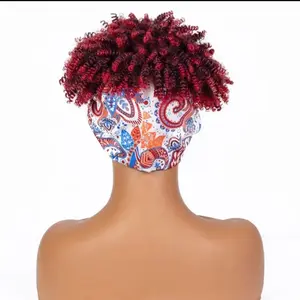Headscarf wig European and American wig headband hair belt wine red African small curly