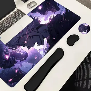 Anime Character Pattern Mouse Pad Set, 4 Counts/set Mouse Pad & Keyboard Wrist Rest & Mouse Pad & Coaster, Desk Accessories for Home Office Gaming