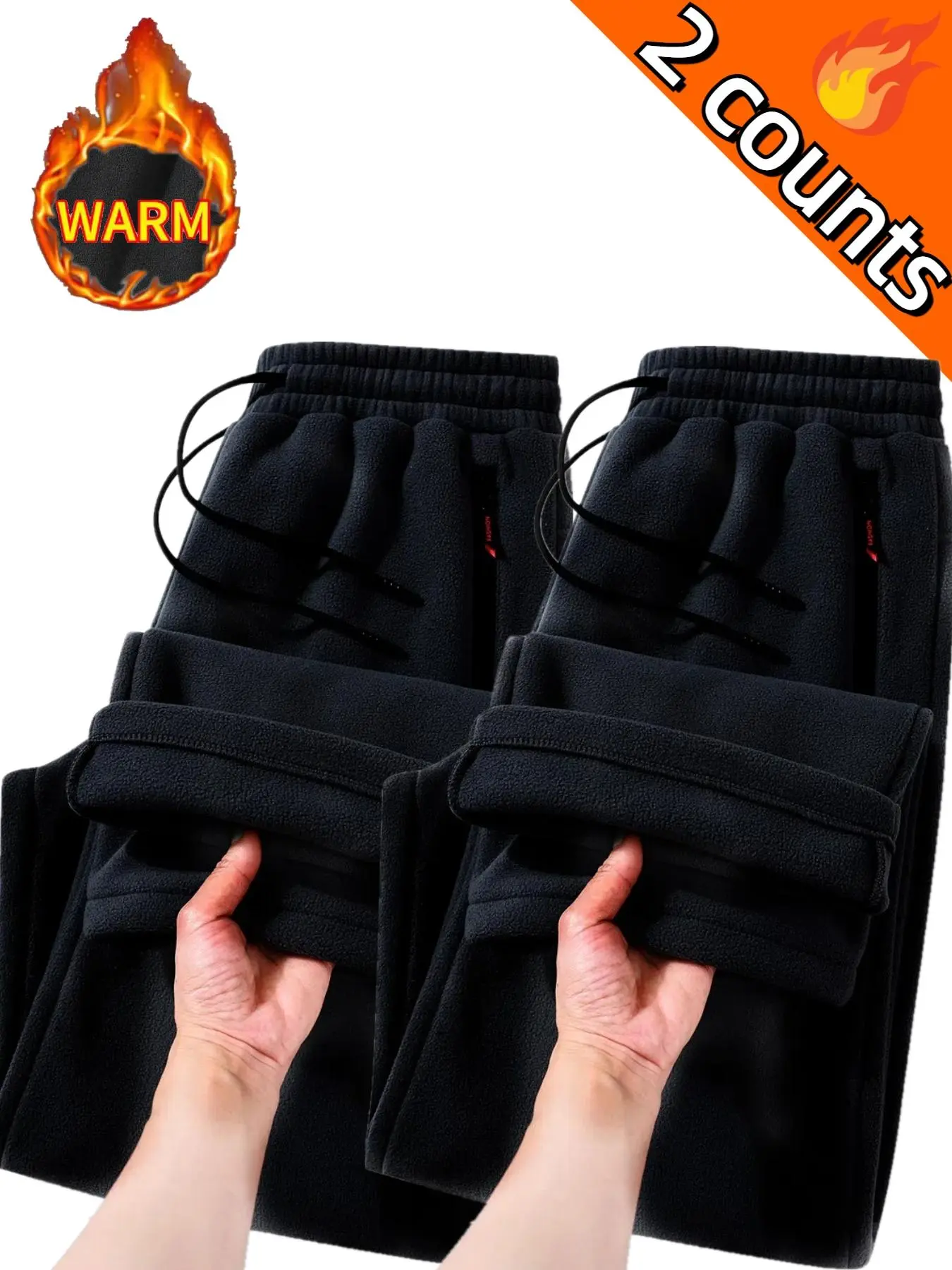 Plus Size Men's Solid Color Reversible Fleece Lined Pants, Casual Comfy Waterproof Zipper Design Straight Leg Trousers for Fall & Winter, Men's Bottoms for Daily Wear