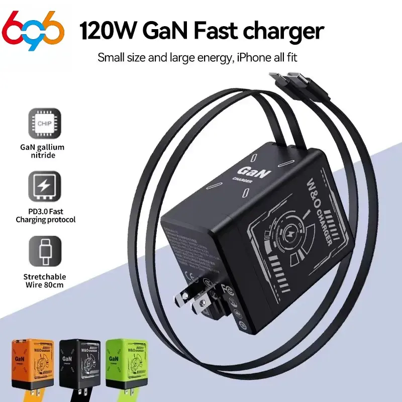Portable Gan Power Adapter, 120w Device Compatibility, Dual Smart Charging Ports, Foldable Plug Travel Charger, Type C Portable Fast Charging USB-C PD, Travel Charger Block