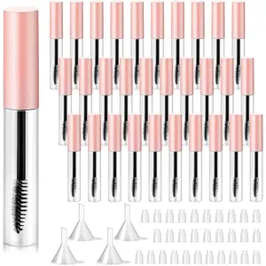 30 Pieces 10 ml Empty Mascara Tubes Eyelash Wand Refillable Clear Bottles Cream Container with 4 Pieces Transparent Funnels Transferring Castor Oil for DIY Cosmetics (Pink)