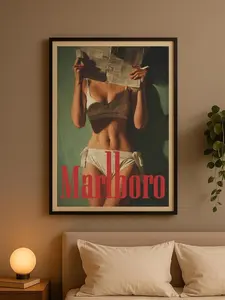 [NO FRAME] Marlboro Poster - Art Print with Newspaper and Figure