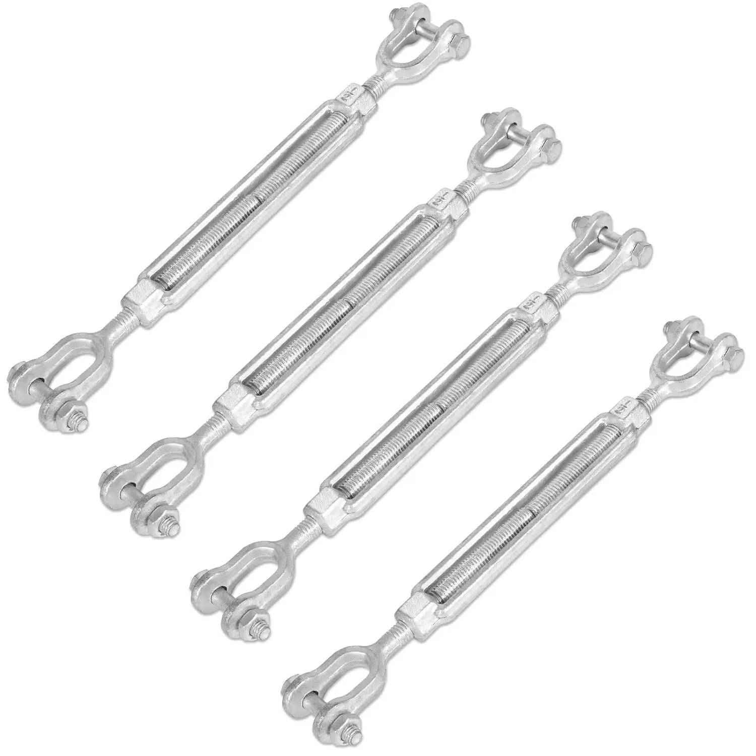 3/8 Inch X 6" Turnbuckle Hook, Jaw and Jaw Turnbuckle, Heavy Duty Hot Dipped Galvanized Steel, 1,200lbs Working Load Limit, 3/8" Threaded Diameter X 6" Durable, Strong and Durable(4 Pack)