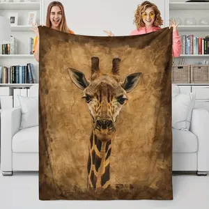 Bohemian Giraffe Blanket Soft Cozy Bohemian Giraffe Print Flannel Blanket - All-Season Throw for Bed, Couch, or Decorative Accent - Earthy Brown & Beige Animal Design, Giraffe Decor,