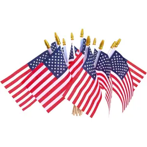 12 Pcs Small American Flags On Stick,Patriotic Decorations Small USA Flags On Stick，Mini American 4''x6'' Flag, Fourth Of July Flags For Outside Patriotic Holiday Yard Patio,Labor Day Decorations