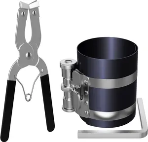 Piston Ring Compressor Tool,Car Engine Piston Ring Installer Removal Kit,Adjustable Sizes From 2-1/8 Inches To 7 Inches (53mm - 175mm) with Piston Installer Plier