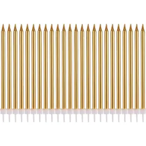 Long Thin Gold Birthday Candles for Cake and Cupcake-24 Count, for Birthday Party and Wedding Decorations