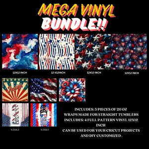 MEGA VINYL BUNDLE-INCLUDES 20oz 5 PIECE BUNDLE WRAPS & 4 PIECE PATTER VINYL FOR DIY/CUTTERS.