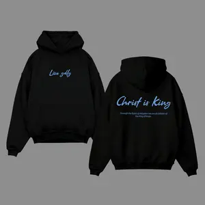 Christ Is King Graphic Hoodie Men’s Oversized Pullover, Crew Neck Streetwear Sweatshirt, Minimalist Faith-Based Casual Wear