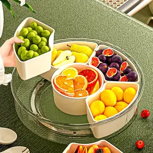 1pc Rotating Snack Tray with Lid, Round Plastic Food Storage Organizer for Nuts, Dried Fruit, Candy - Ideal for Home, Parties, Weddings - Safe for Food Contact, Perfect for Christmas, Halloween, Thanksgiving, Valentine'S Day, Graduation