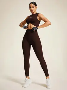 Women's Letter Pattern Crop Tank Top & High Waist Leggings Tracksuit Set, Casual Comfy Breathable Seamless for Yoga Gym Workout Running, Ladies Sportswear for All Seasons, Workout Clothes, Fitness Clothes, Sleeveless Gym Tops, Athleisure Wear