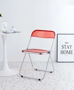 【GOOGREAT】Red Clear Transparent Folding Chair,for Living Room, Office, Waiting Room & Party