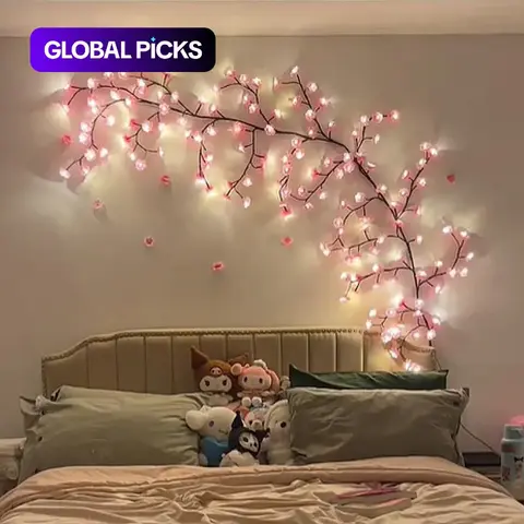 Cherry Blossom Tree Branch Design Fancy LED String Light, USB Powered DIY Holiday Vine Light, Decorative Ambient LED Lighting for Bedroom, Wedding Party, Halloween, Christmas, Charming Atmosphere, Cherry Blossom Theme, Bedroom Led Lights #GLOBAL PICKS