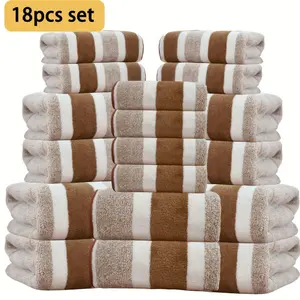 18pcs Wide Coral Velvet Bathroom Towel Set, 4 Bath Towels, 6 Towels, 8 Square Towels, Suitable for Hotel, Home, Travel, Spa