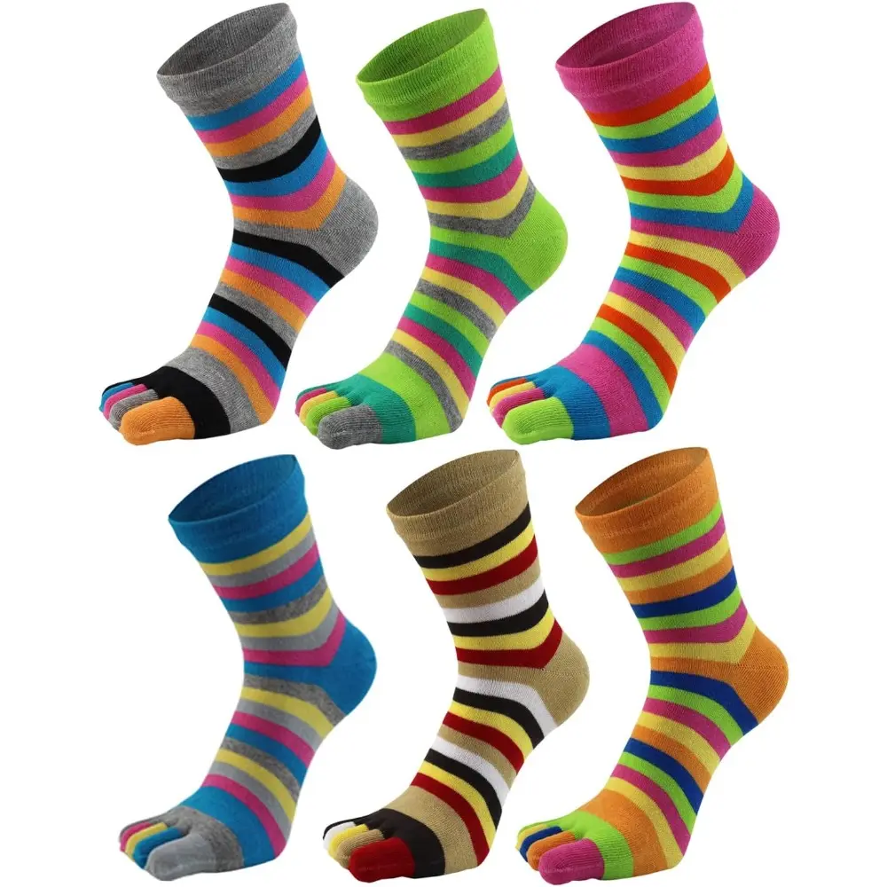 6 Pack sized 7-11 Women Toe Socks 5 Finger Cotton Wicking Athletic midtube colored finger cotton socks Fabric Fit
