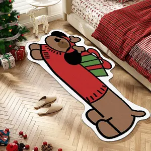 1 piece Christmas cartoon dachshund shape carpet, bedroom bedside carpet, Christmas decorative floor mat, soft and comfortable carpet, furry plush foot mat, suitable for living room bedroom bedside porch bathroom cloakroom leisure area, Christmas gift