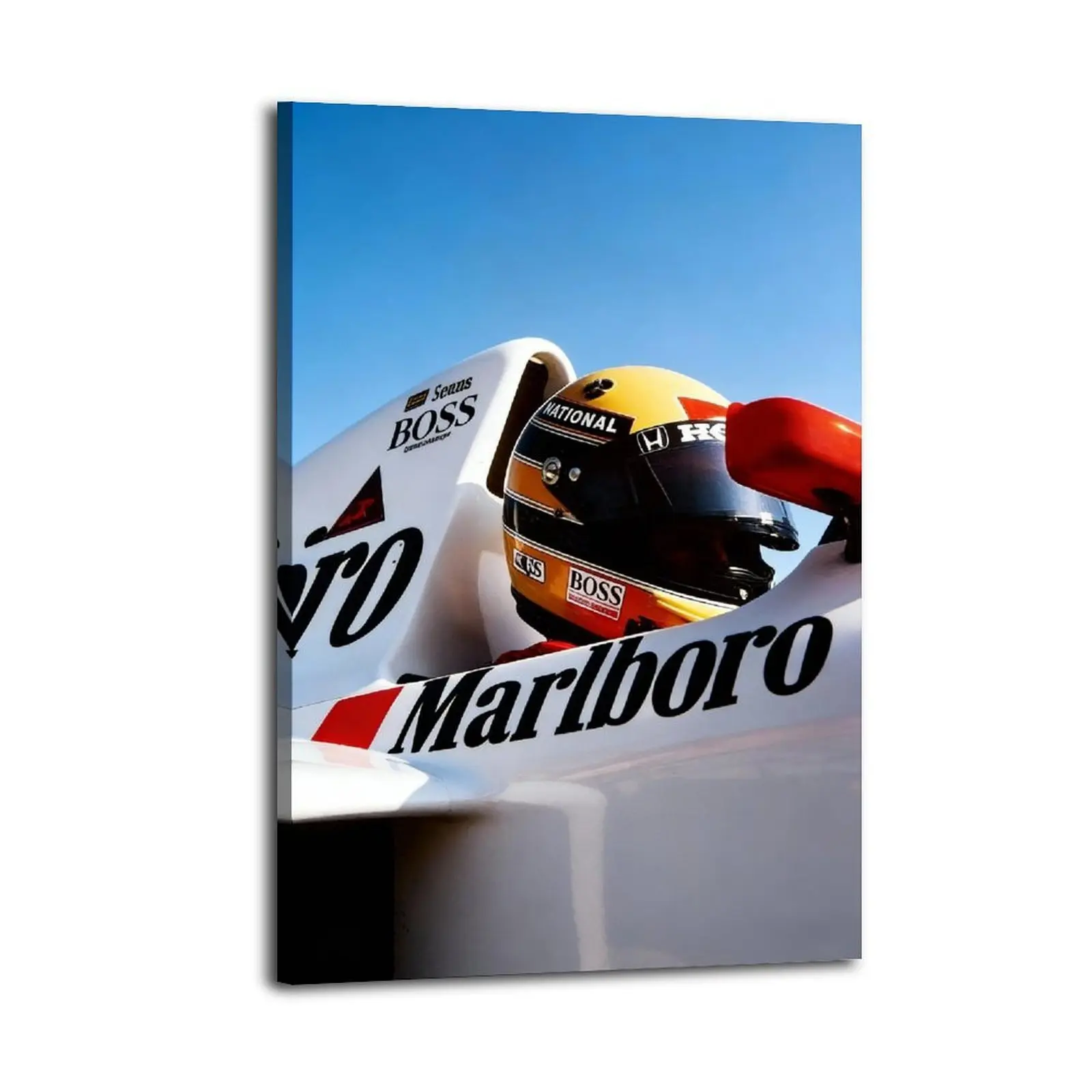 Ayrton Senna Vintage Wall Art - Wood-Framed Canvas Painting, Frameless-Ready Home Decor, Artwork for Kids Room Hanging Display