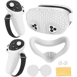 Silicone Cover Set Compatible with Meta Quest 3S Accessories, VR Protector Face Cover, Controller Grips, Front Shell Headset Cover and Lens Protective Cover for Meta/Oculus Quest 3S Accessories