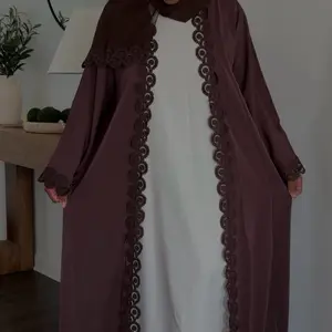 Luxury Koren Nida Abaya - Elegant Chocolate Brown Abaya with Intricate Embroidery and Flowing Design