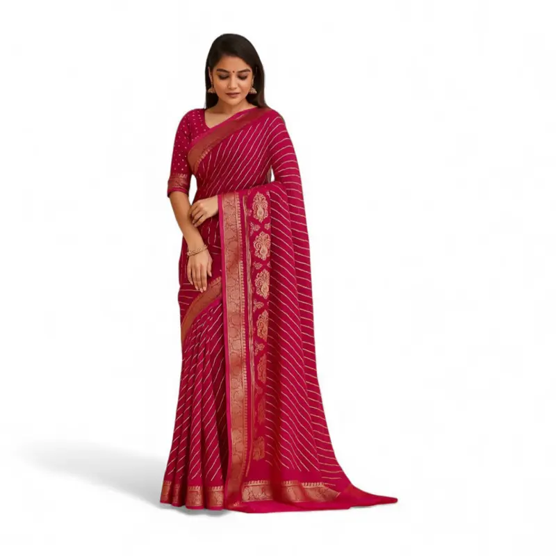 Beautiful Saree Set in Laheriya and Patola with Blouse Stiched Falls Picco All Done Perfect for Festive Season for Any Occasions Womenswear Elegance