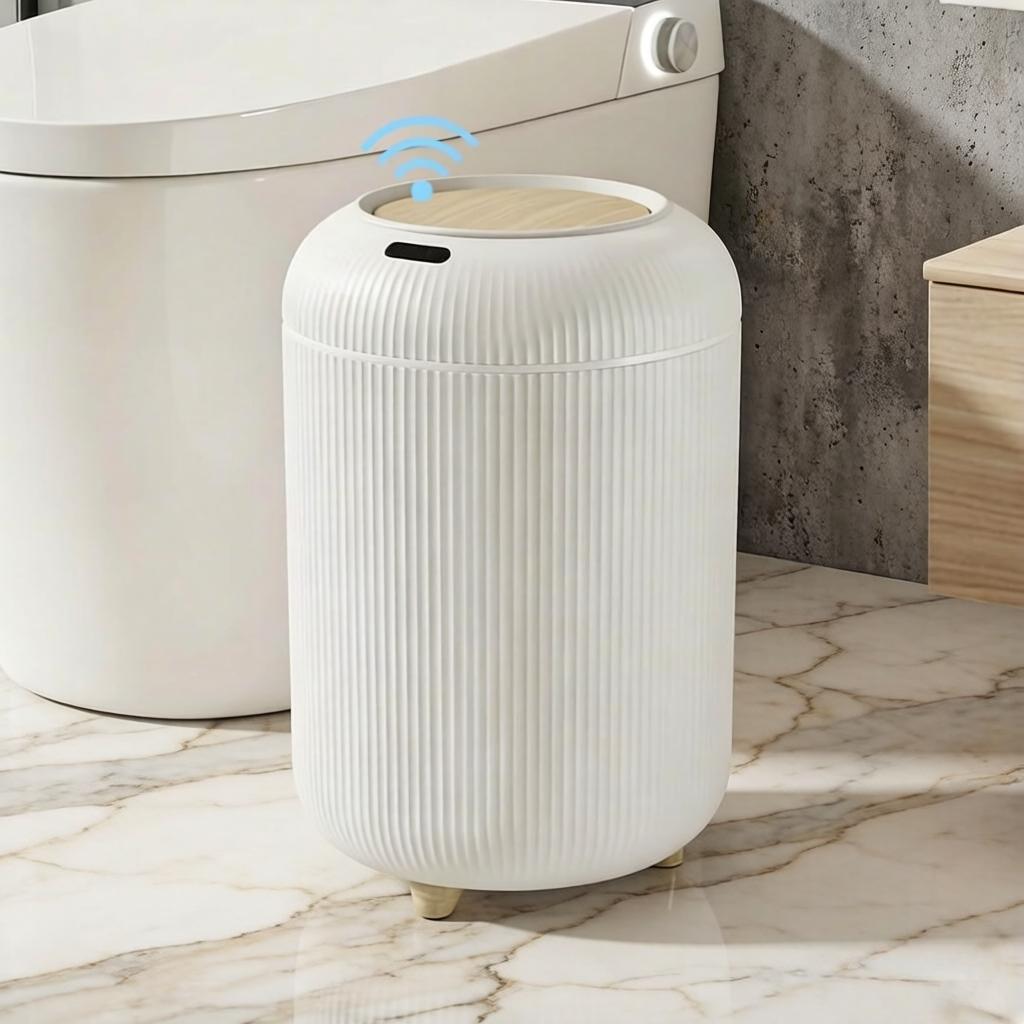Touchless Motion Sensor Trash Can – Infrared Sensing, Odor-Sealing & Waterproof, Silent Close! Perfect for Bathroom & Bedroom, Smart & Hygienic Home Upgrade.