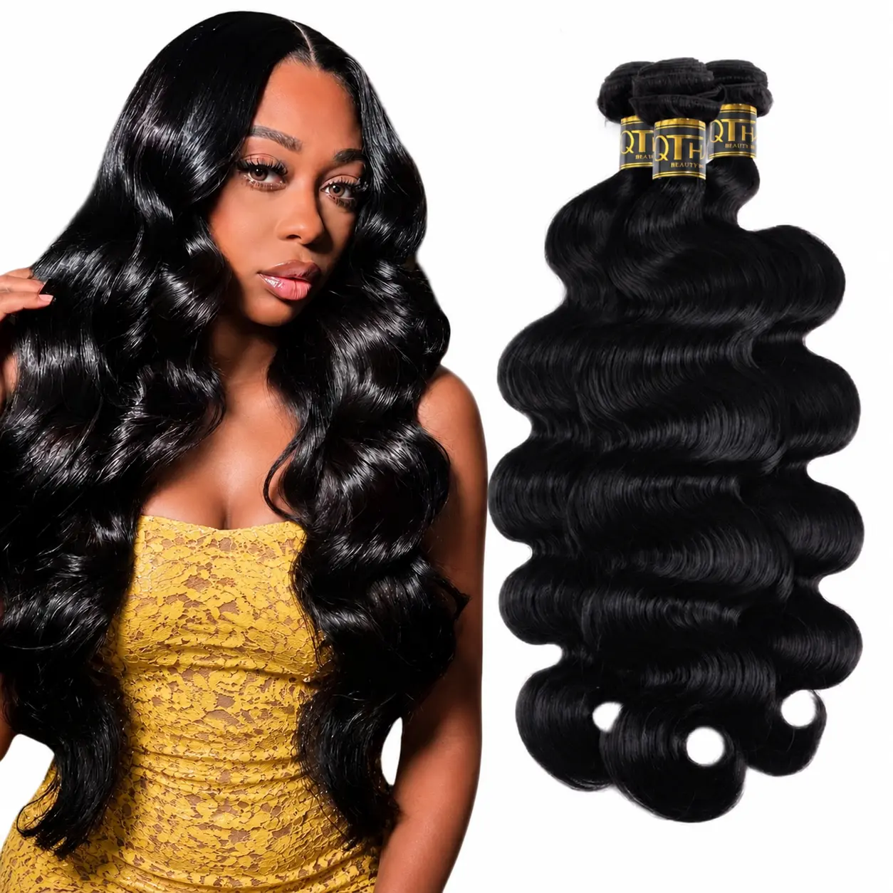 QTHAIR 16A Brazilian Body Wave Bundles 100% Unprocessed Virgin Human Hair Natural Black 4x4 HD Closure Weft Hair Extensions Traditional Sew in Quickweave for Black Women 12-30 Inches