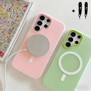 For Samsung S22 S23 S24 S25 S26 FE Plus Ultra A15 A16 A17 A25 A26 A35 A36 A54 A55 A56, Viral Minimal Solid Color MagSafe Phone Case, Soft Skin Friendly Silicone Grip, Anti Fingerprint Matte Silicone Shockproof Wireless Charging Drop Proof Samsung Protec