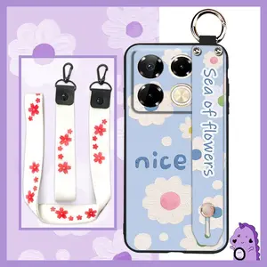 Shockproof Wrist Strap Phone Case For infinix Note40 Pro 4G/X6850 Kickstand Phone Holder Dirt-resistant Soft case Oil Painting Durable flower Silicone Fashion Design Back Cover