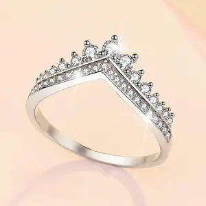 S925 Sterling Silver Princess Crown Band Ring 6A Cubic Zirconia Ring-563(20%)