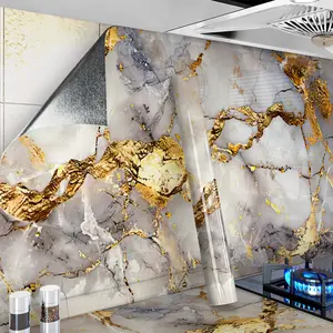 Gold Marble Self-Adhesive Wallpaper, Marble Backsplash Wallpaper, Anti-Tile Kitchen Stove Thick PVC Oilproof Patch, Durable Wallcovering for Home Decor