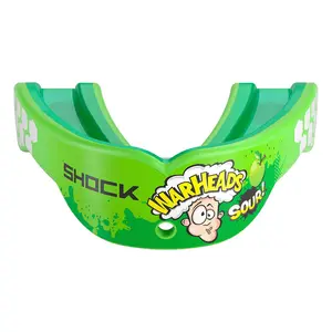 Shock Doctor Warheads Gel Max Power Flavor Fusion Mouthguard - Sour Green, Custom Fit, Triple Layer Protection, Quick Release Tether - Protective Gear