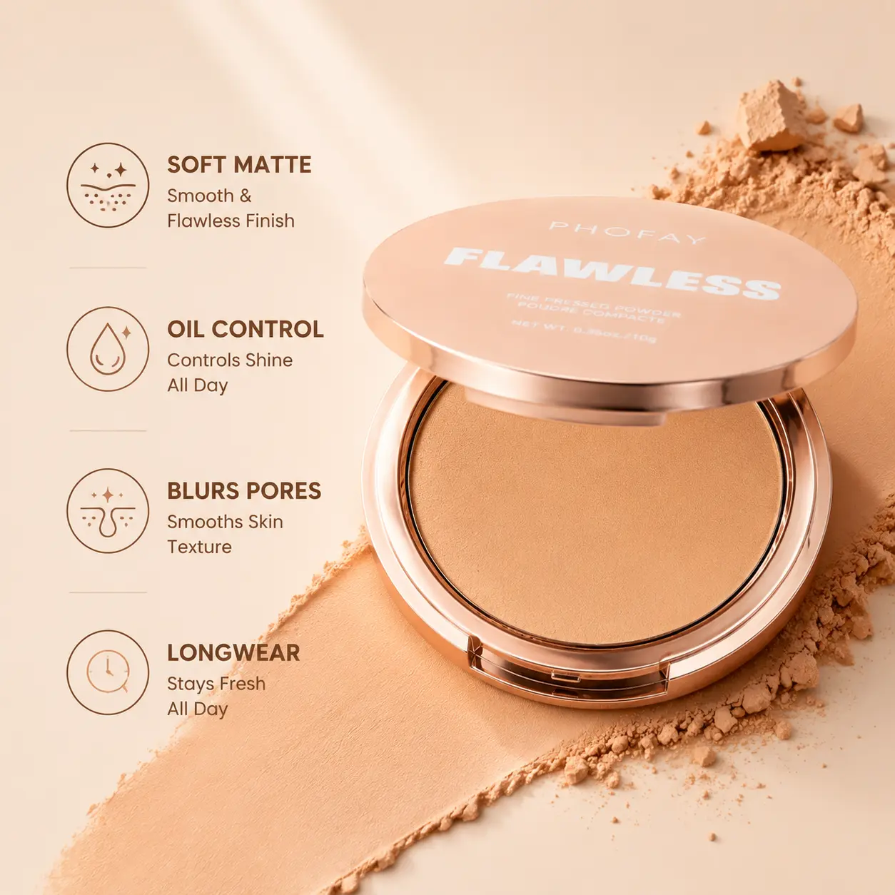 PHOFAY Pressed Finishing Powder, Soft Matte Setting Powder Compact with Oil Control, Long-Lasting Blurring Finish, Lightweight Touch-Up Makeup for Oily & Combination Skin