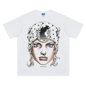 JoJo "Johnny Portrait" Vintage Oversized Tee Anime Cartoon T-shirt 100% Cotton Original Design Men's Top for Fans Menswear Tshirt Streetwear Crewneck Tropical Shortsleeve Casual men gifts