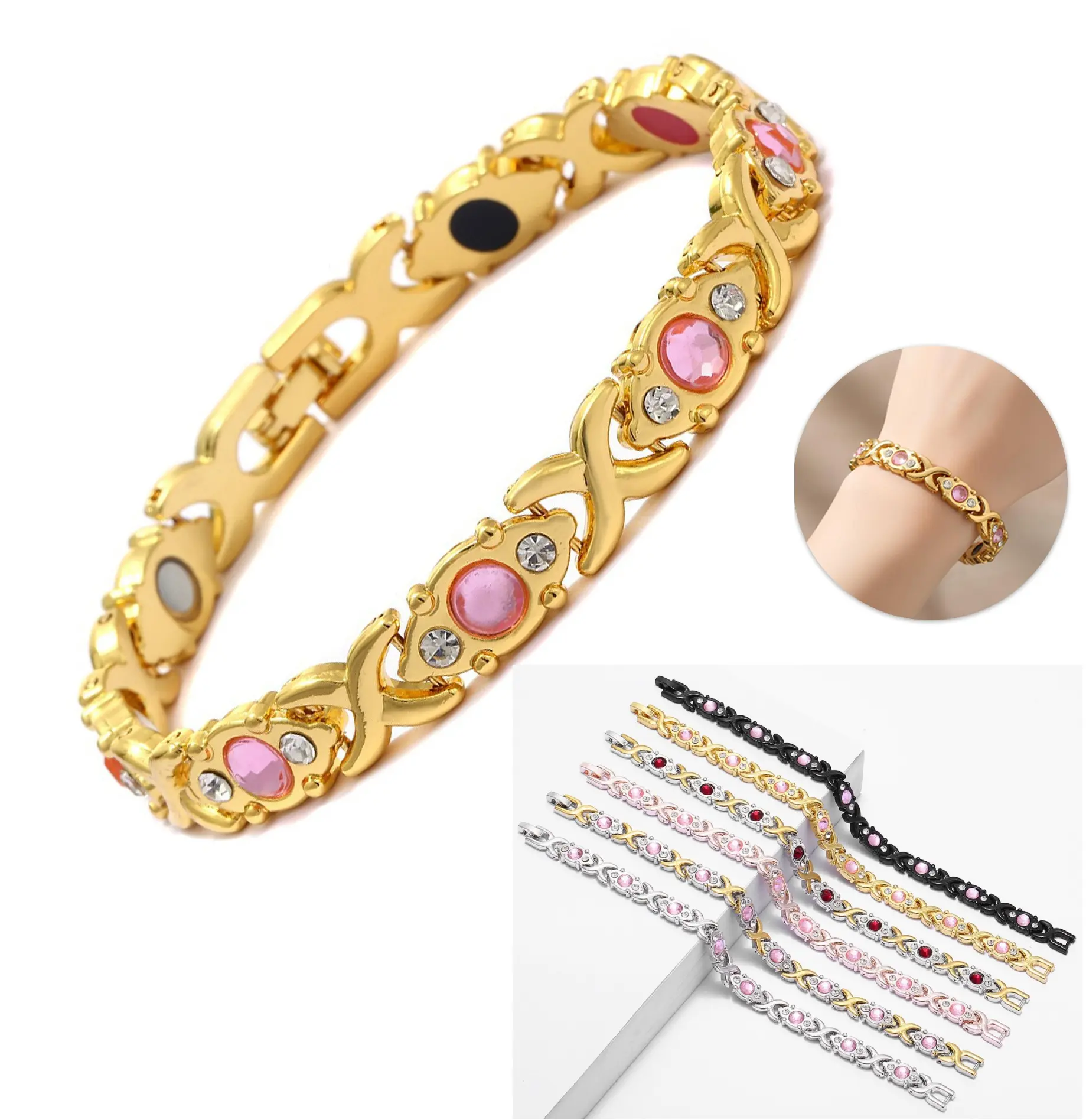 Women's 3500Gauss Neodymium Energy Crystal Bracelet - Eco-Friendly Alloy with Diamond Accents, Adjustable Size, Hypoallergenic Medical Grade Stainless Steel, 2025 Black Friday Gift for Crystal Bracelets Enthusiasts