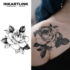 INKARTLINK Tattoo Tech, 2 Sheets Semi-Permanent Temporary Tattoos ,Flower Design 2,Adult Art Design,Lasts 1-2 Weeks, Waterproof, Realistic Look, No Adhesive, No Reflection,For Man And Woman,Ideal for Swimming, Party