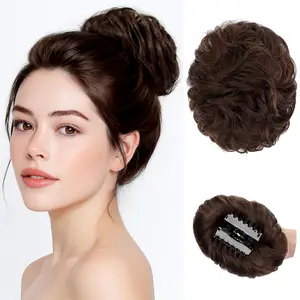 Cephemer Curly Wavy Messy Bun Hair piece Easy Updo Extensions 2PCS Claw Clips for Women Girls Natural Fake Wig Tie Ponytail Daily Party Use Black Friday & Christmas