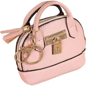BY-068 Mini Tote Bag Keychain Coin Purse Pu Leather Key Chain Small Change Purse for Women Keychain Pouch Mini Makeup Bag Cute Zipper Coin Purse Small Wallets (Pink)