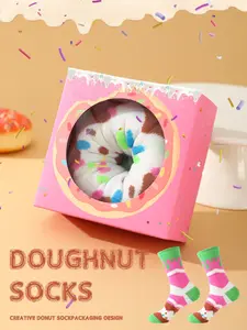 1 pair of whimsical donut gift socks, imitation food creative design donut gift box, can be worn in all seasons/soft and comfortable, a novelty gift for birthdays/parties/family days/Valentine's Day/Carnival/St. Patrick's Day/Easter, fashionable wear