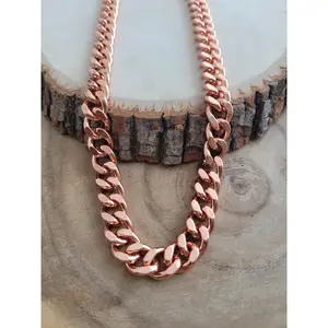 Pure Copper Cuban Link Necklace Heavy Solid Statement Jewelry Chain 24" Unisex