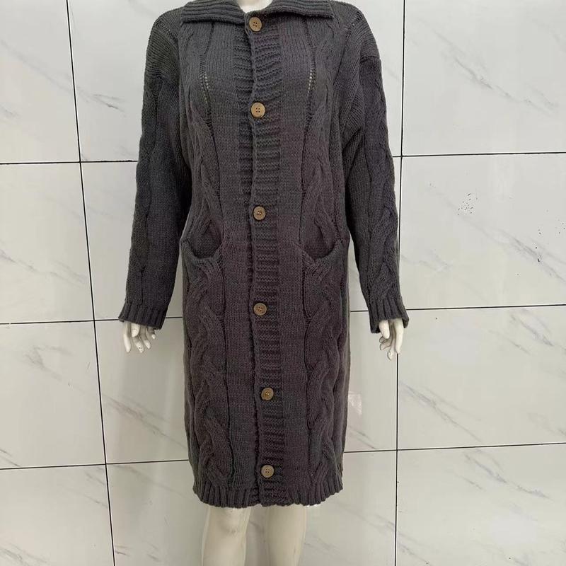 Women's front placket knitted cardigan sweater solid color thick long sleeved button down jacket autumn and winter oversized warm soft knitted jacket