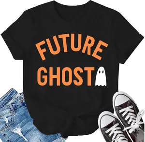 Women's LBP Halloween Shirt - Future Ghost Print T-Shirt - Cute Halloween Graphic Tee Top Casual Cotton heavyweight cotton sweater