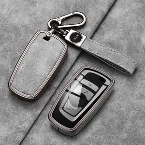 Premium Zinc Alloy Key Fob Cover for BMW 2, 3, 4, 5, 7, 8 Series & X1, X2, X3, X5, X6, M2, M3, M4, M5, M6, M8 - Stylish Green Strap & Black Metal Keychain Accessory with Transparent Protective Case, Bling Key Fob Cover, Car Key Protector