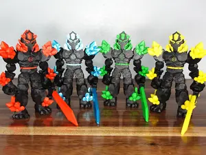3D Printed Crystal Warrior Figure with Yellow Accents and Sword Collectible Unique Design for Collectors