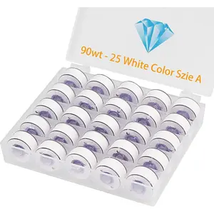 25 count 90WT White Prewound Bobbin Thread Size A Class 15 (SA156) with Clear Storage Plastic Case Box 60S/2 Compatible with  Embroidery Thread Sewing Thread Machine DIY