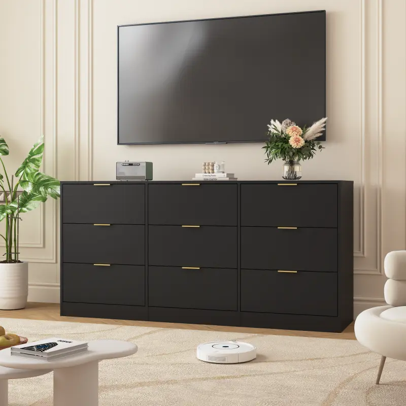 Black 9 Drawer Dresser, 63" Large Deep Chest of Drawers, Wooden Dresser  Storage Cabinet with 9 Drawers for Bedroom, Long Dressers for Living Room,  Hallway - TikTok Shop